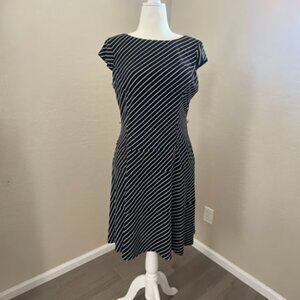 9&CO Black & White Striped Dress Size 14 Cap Sleeve‎ Sleeveless